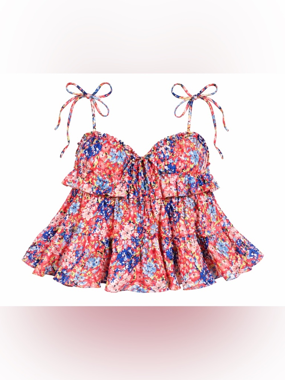 Forever 21 Pink Floral Tiered Tie-Strap Cami Top